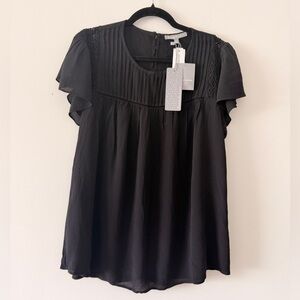 Daniel Rainn Black Pleated Blouse Short Sleeve Size 1X Office Wear NWT